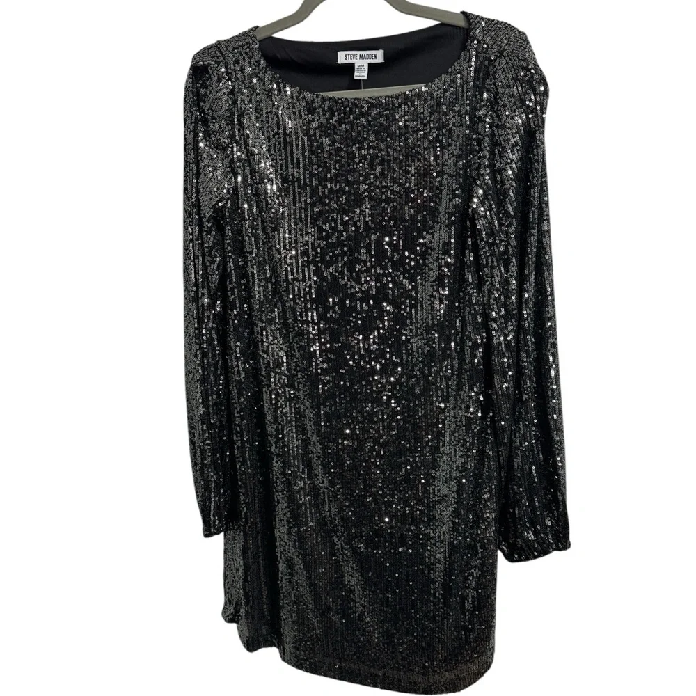 Steve Madden Black Sequin Long Sleeve Dress - Picture 2 of 12
